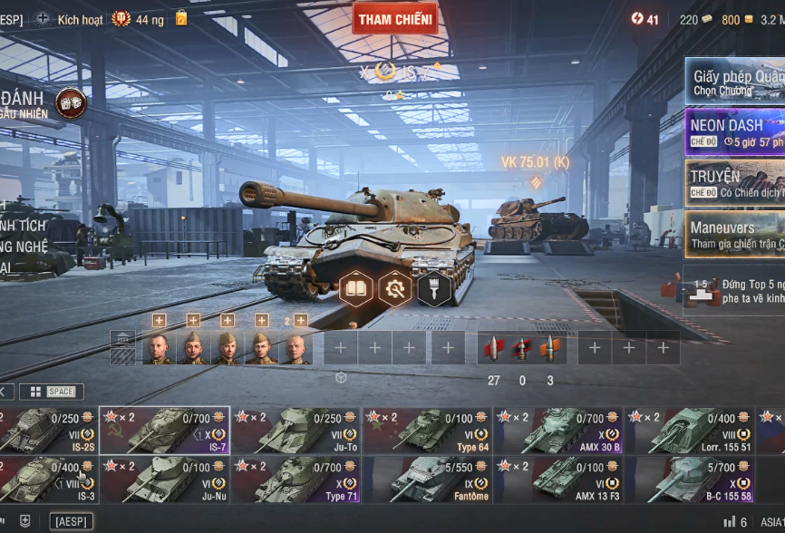 Acc World of Tanks PC gồm 5 tank X Type 71, IS-7, T-62A, AMX...