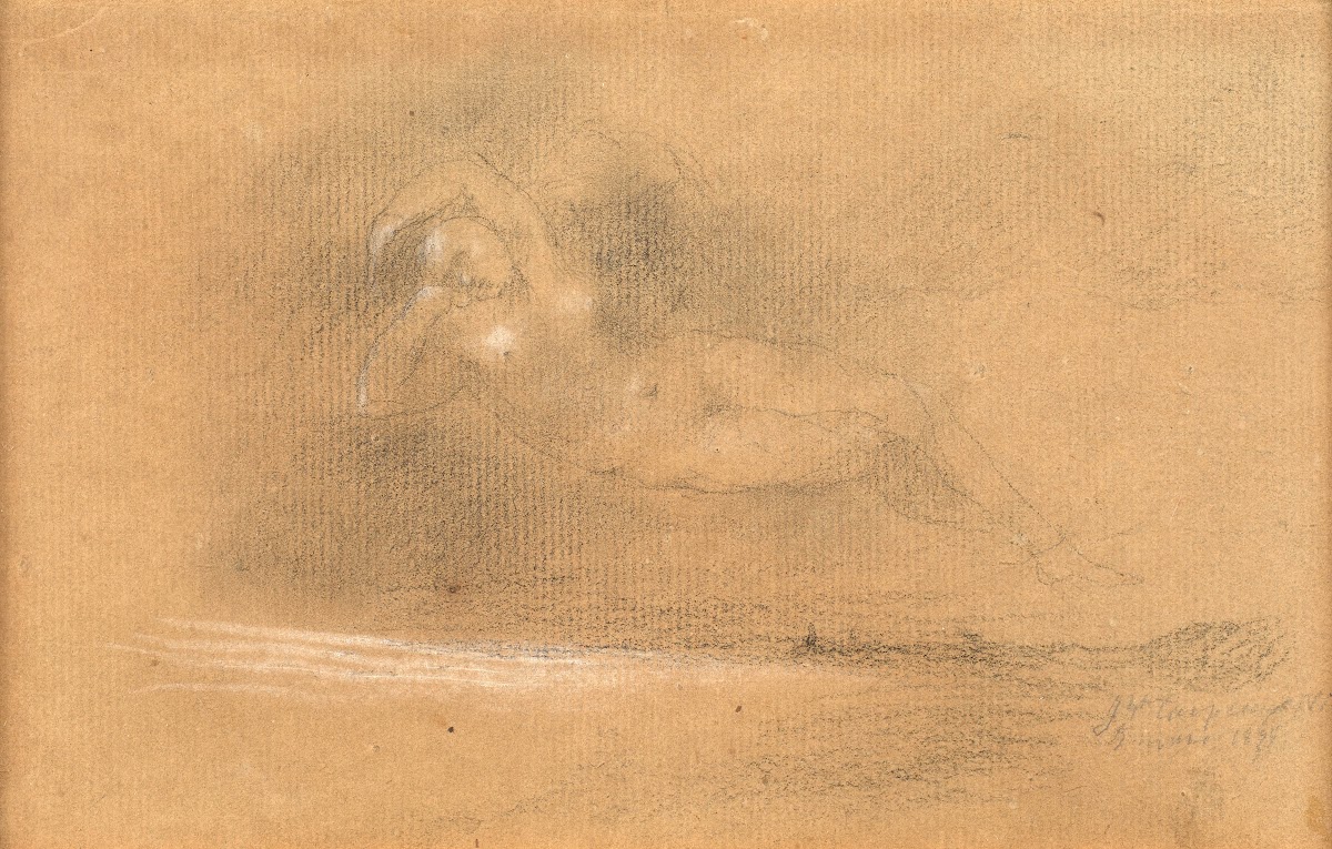 Jeune femme allongée dans un paysage 1874