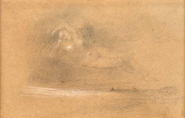 Jeune femme allongée dans un paysage 1874