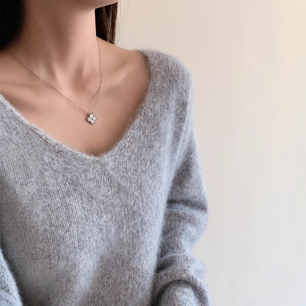Women's V-neck Sweater, Wool-Cashmere, Brushed