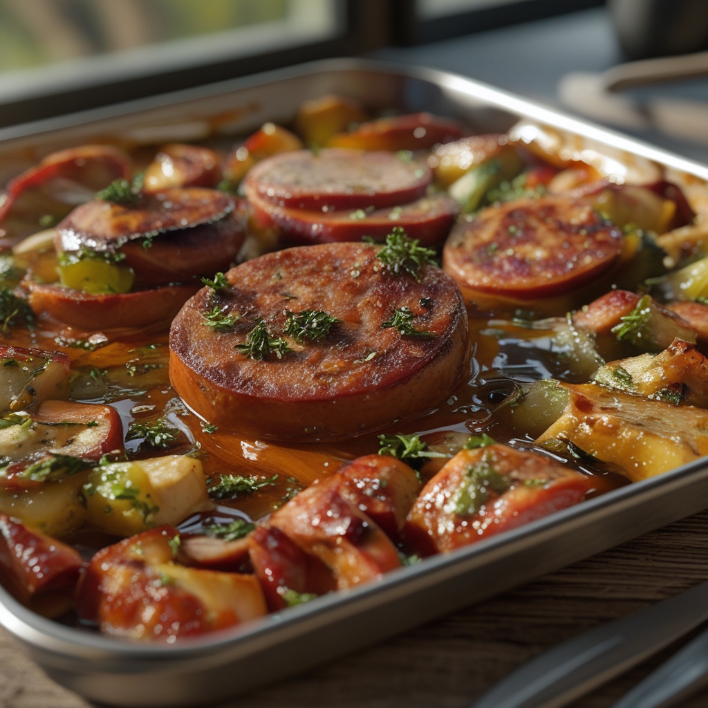 One-Pan Honey Garlic Kielbasa & Veggies for Busy Nights - Quick & Easy Dinner finished