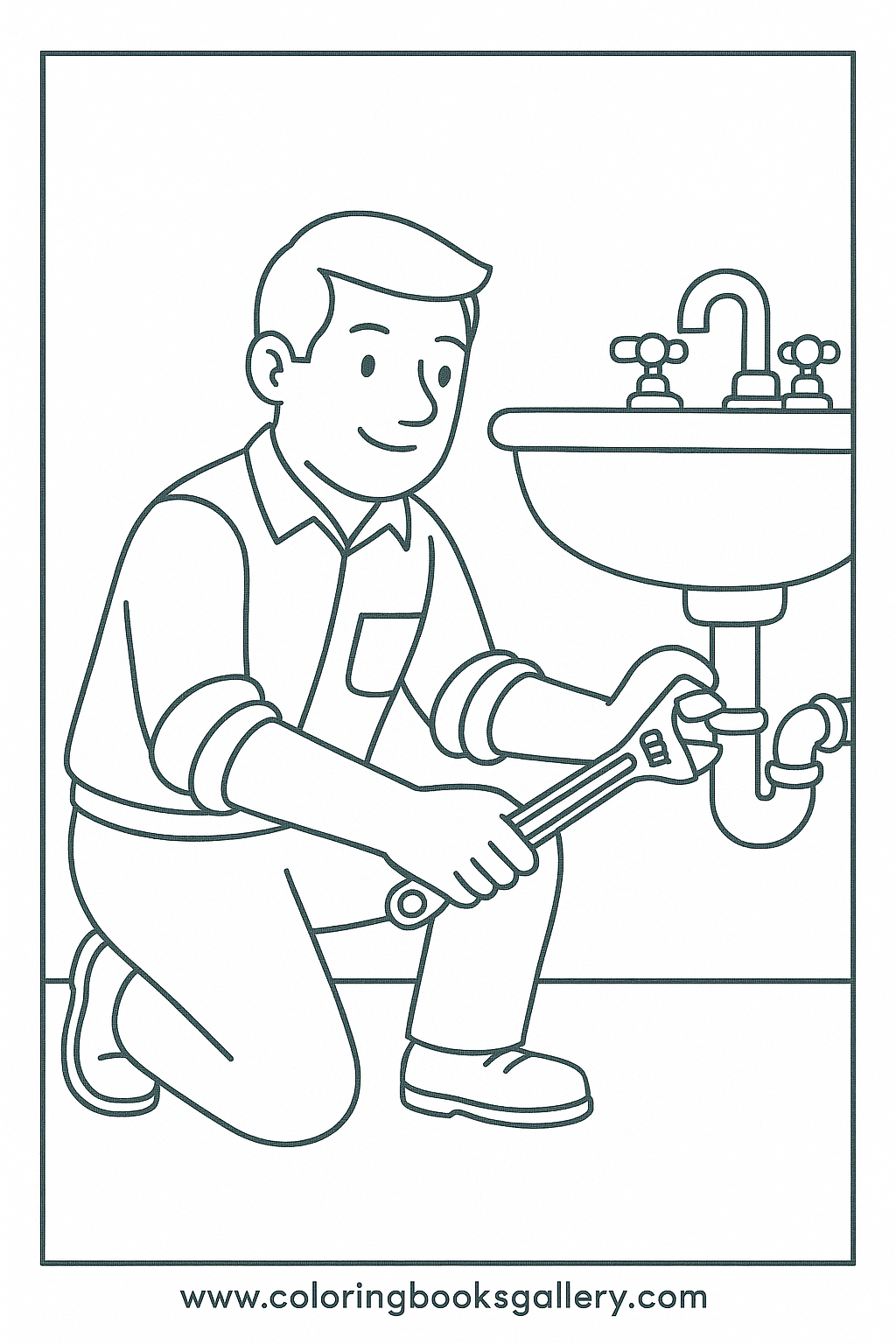 Plumber repairing a sink – Free Printable Coloring Sheet for Kids and Adults – printable coloring page