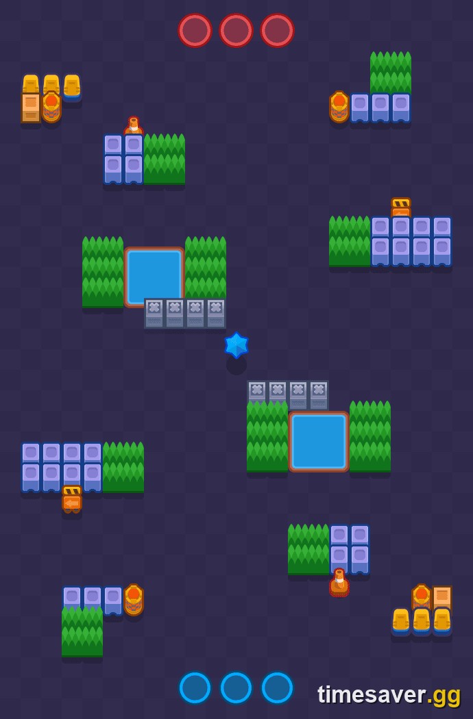 Shooting Star Bounty map top-down layout with the neutral center star, a competitive Brawl Stars map