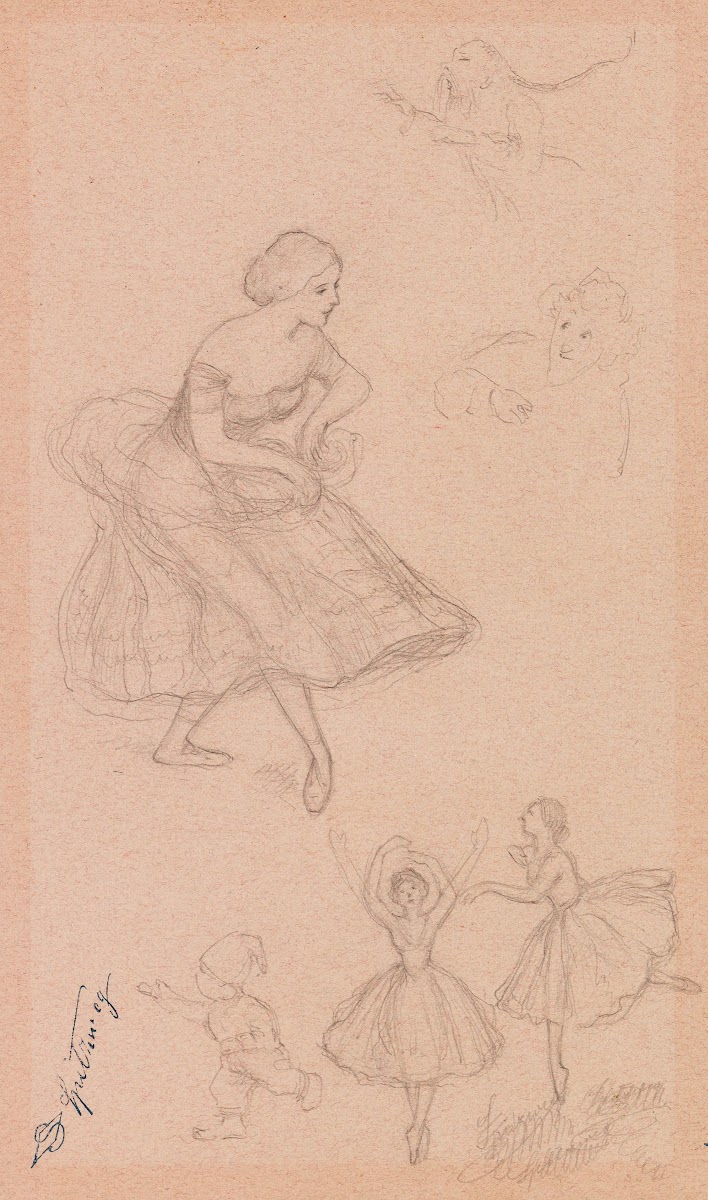 Studienblatt mit Ballett Tänzerinnen und Zwergen 1855 1860
