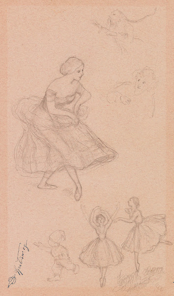 Studienblatt mit Ballett Tänzerinnen und Zwergen 1855 1860