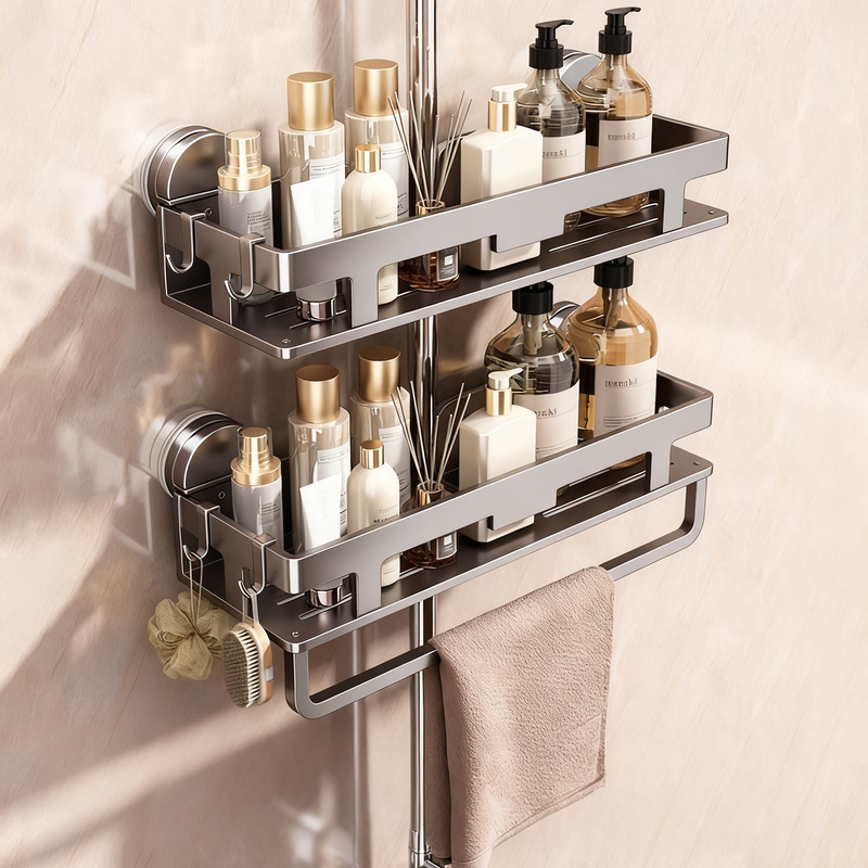 Shower shelf with suction cup or wall mounting
