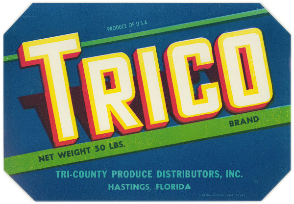 Trico Brand Produce Label 1930 1950