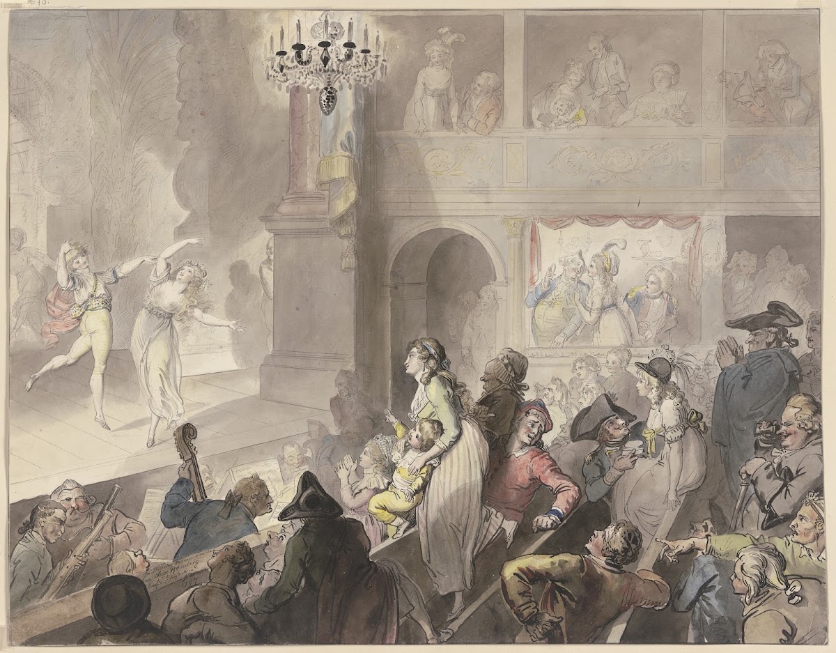 Theaterpublikum bei der Vorstellung eines Ballettstückes 1797
