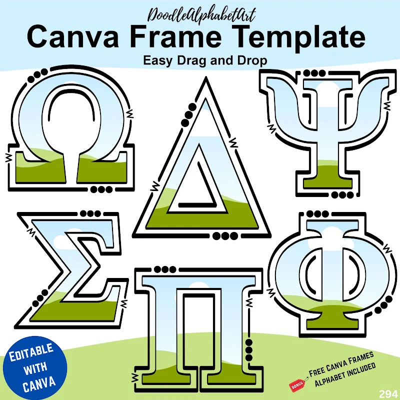 Editable frame Canva frame preview for Canva Frames Greek Alphabets Lines and dot