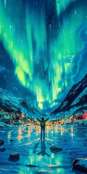 Northern Lights, Aurora Borealis, Winter Landscape, Night Sky Full HD iPhone Wallpaper Background