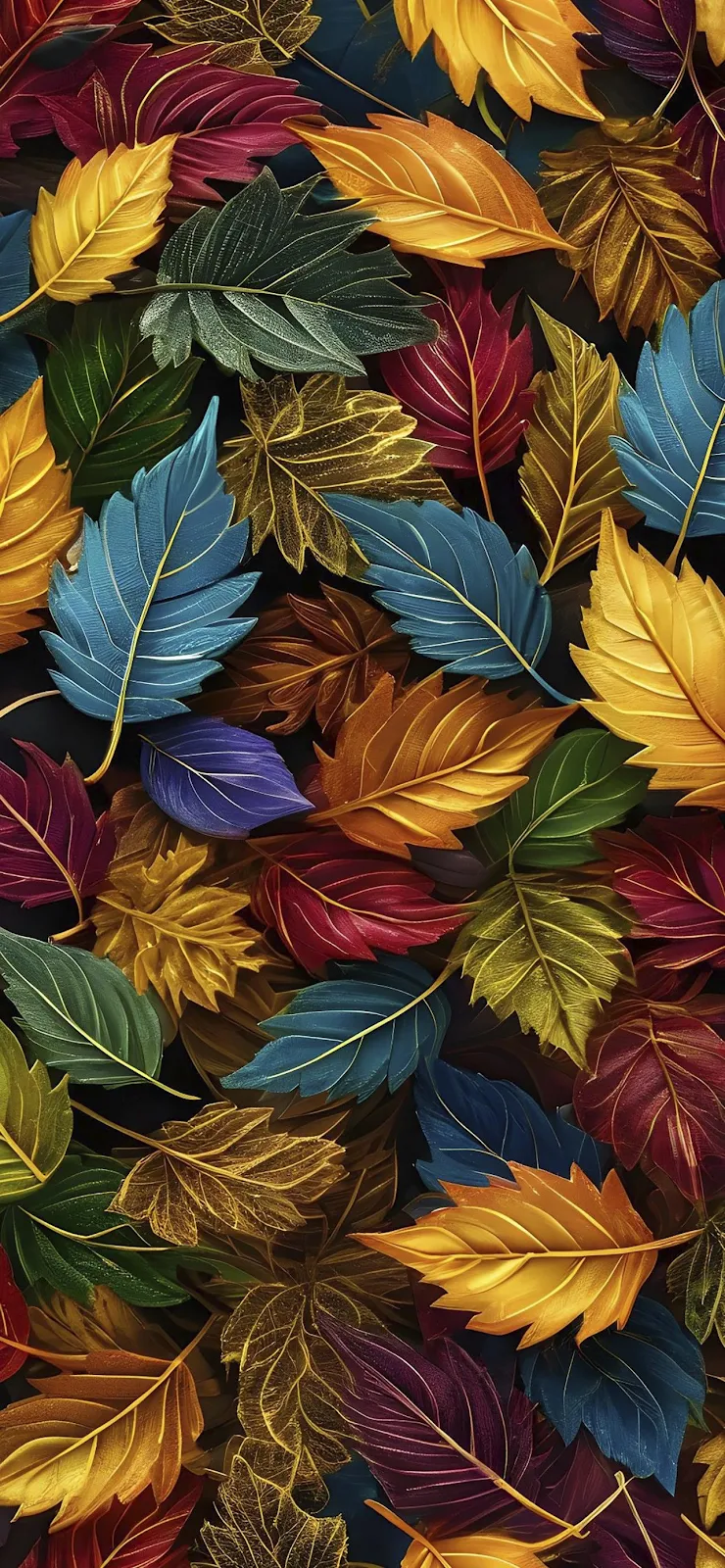 Colorful Autumn Leaves Pattern - Digital Art Illustration Full HD iPhone Wallpaper (1284x2778)