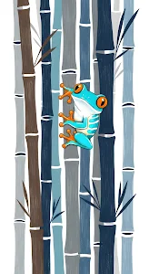 Red Eyed Tree Frog Climbing Stylized Blue Bamboo