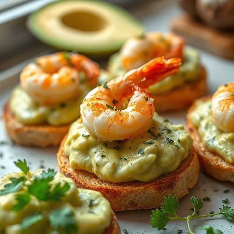 Garlic Shrimp Crostini with Creamy Avocado Spread – Quick, Easy Appetizer