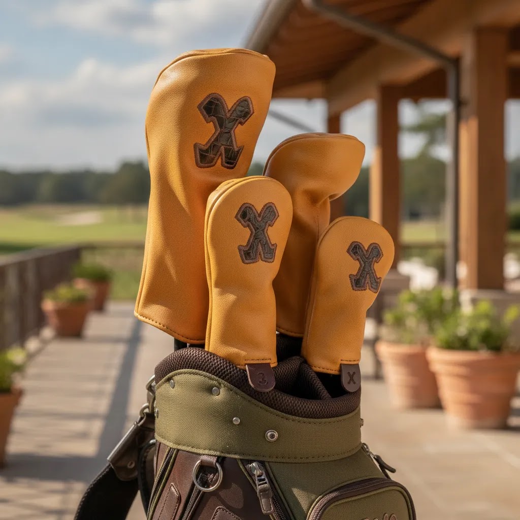 matching golf headcovers in a premium golf bag for a coordinated golf headcover set