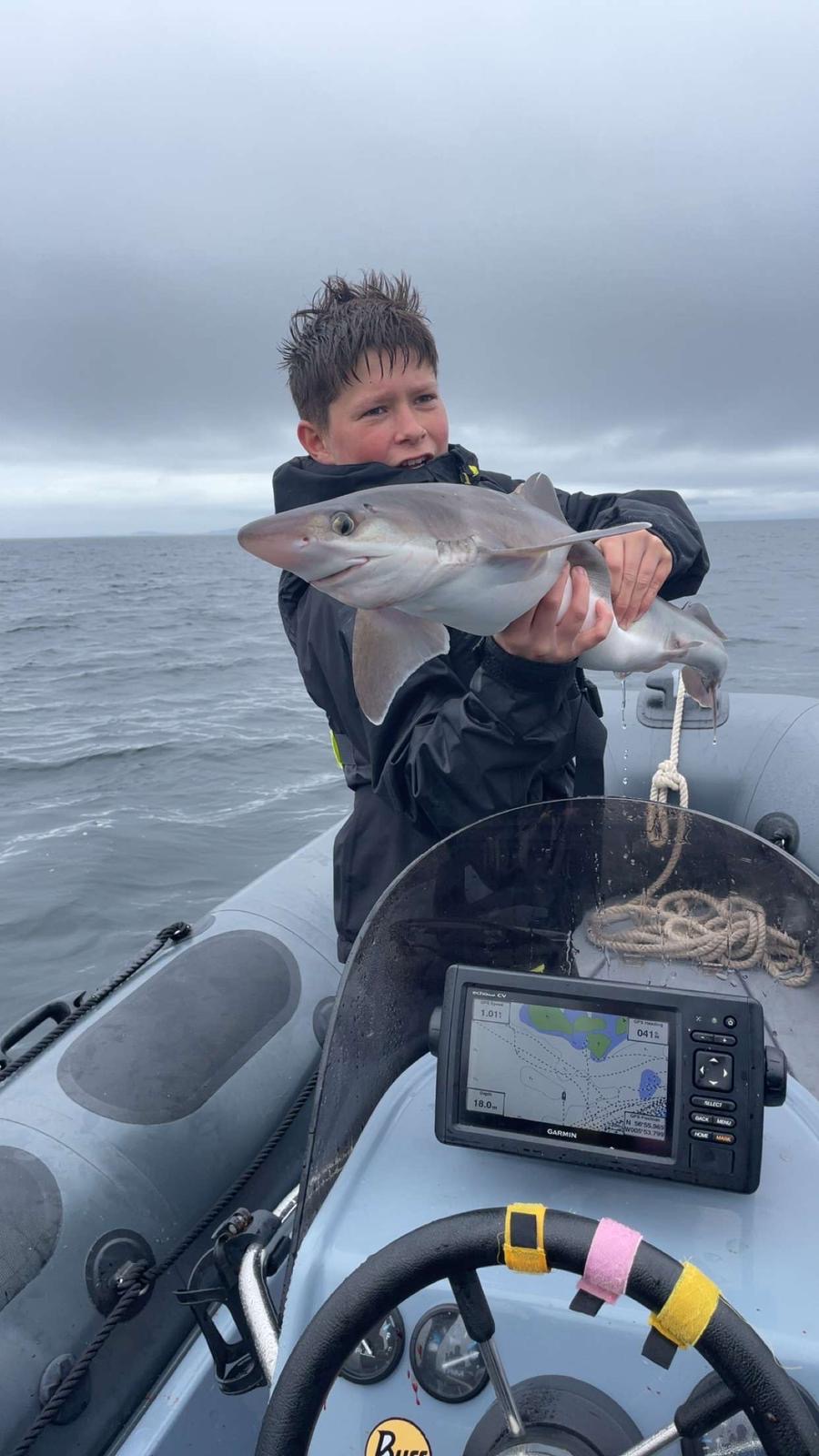 Coire Chalmers Thomson with a Smoothhound caught on mackerel off Arisaig