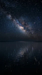 Minimalist Calm Ocean Under Dense Starry Night Sky