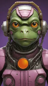 Sci-Fi Frog Alien DJ Portrait in Pink Armor
