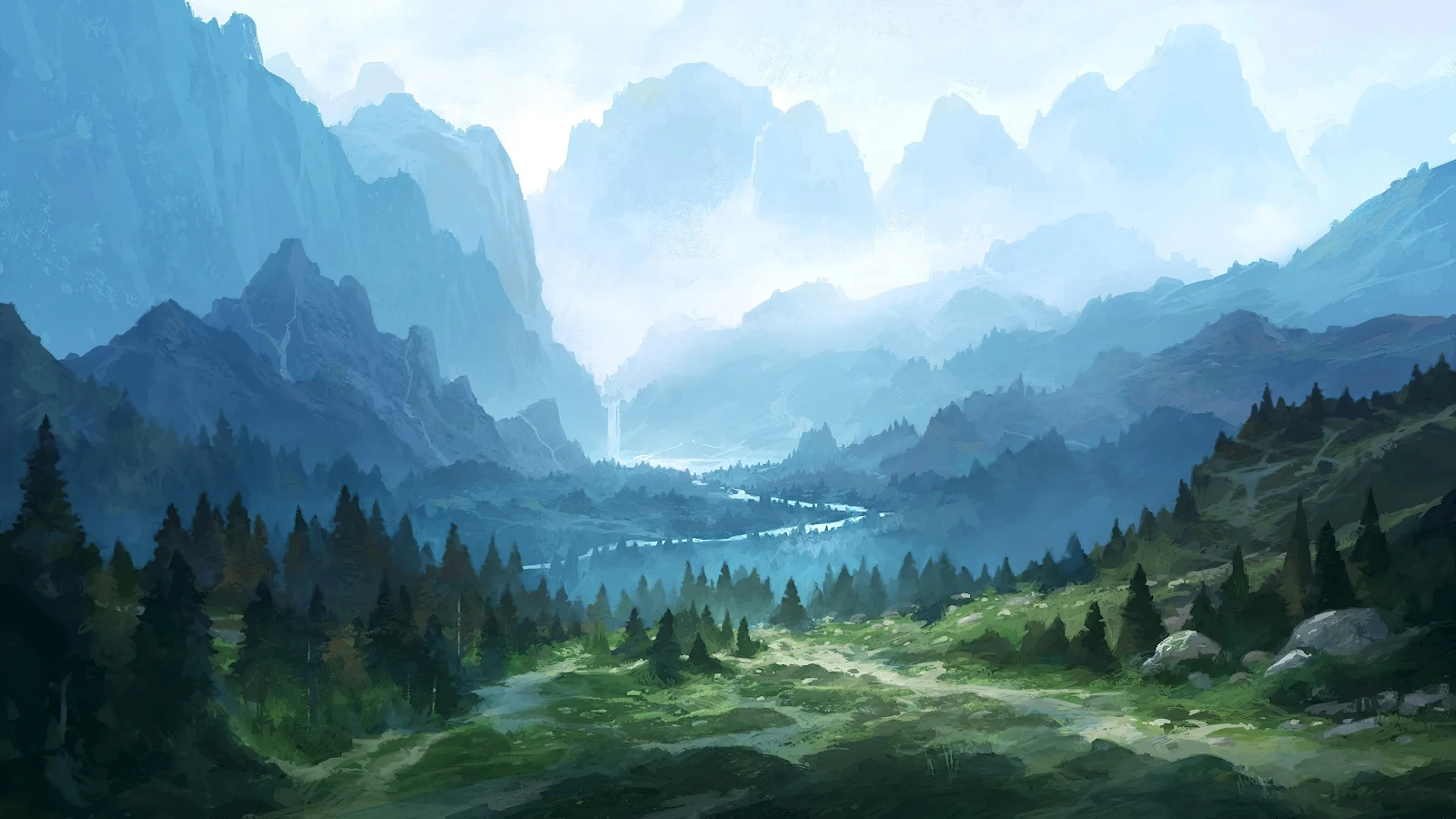 Forest, Wood, Mountains, River, Digital Art 4K Desktop, iPhone Wallpaper Background