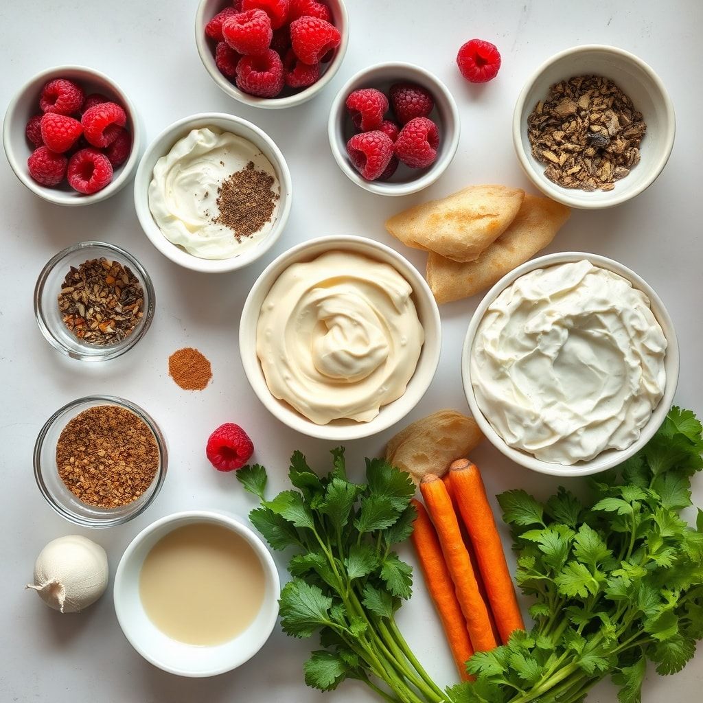 Ingredients for Easy Raspberry Vanilla Cream Crepes for Breakfast or Dessert in 40 Minutes