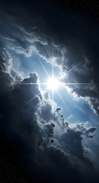 Bright Star Light Piercing Through Dark Cosmic Storm Clouds - Free mobile Wallpaper