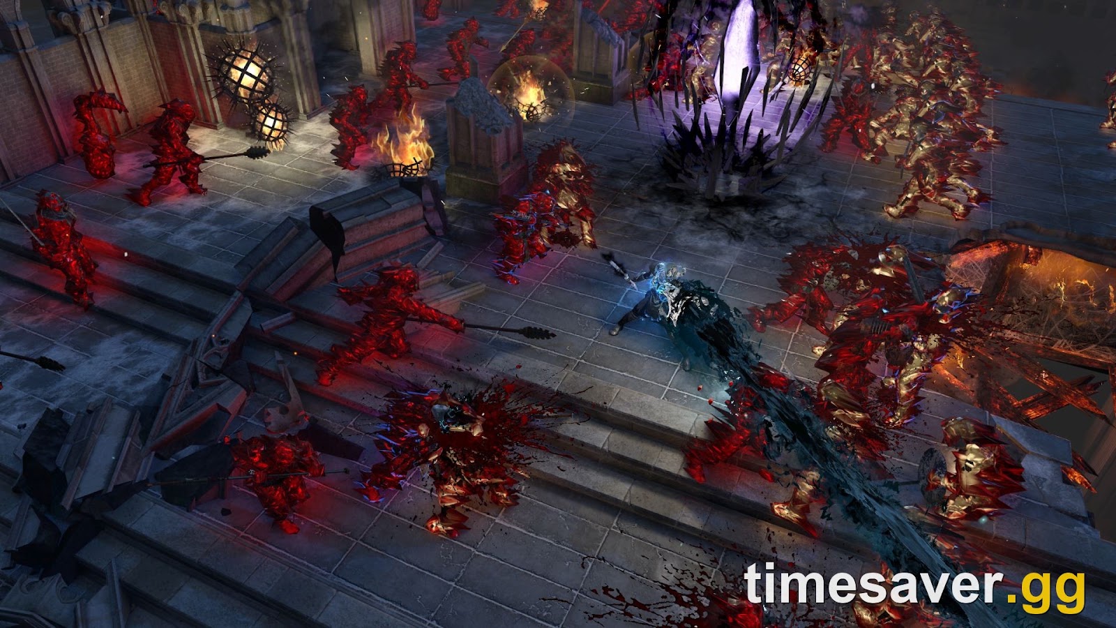 A Path of Exile Legion encounter — a monolith surrounded by frozen monsters, one of 3.29's density farming lanes