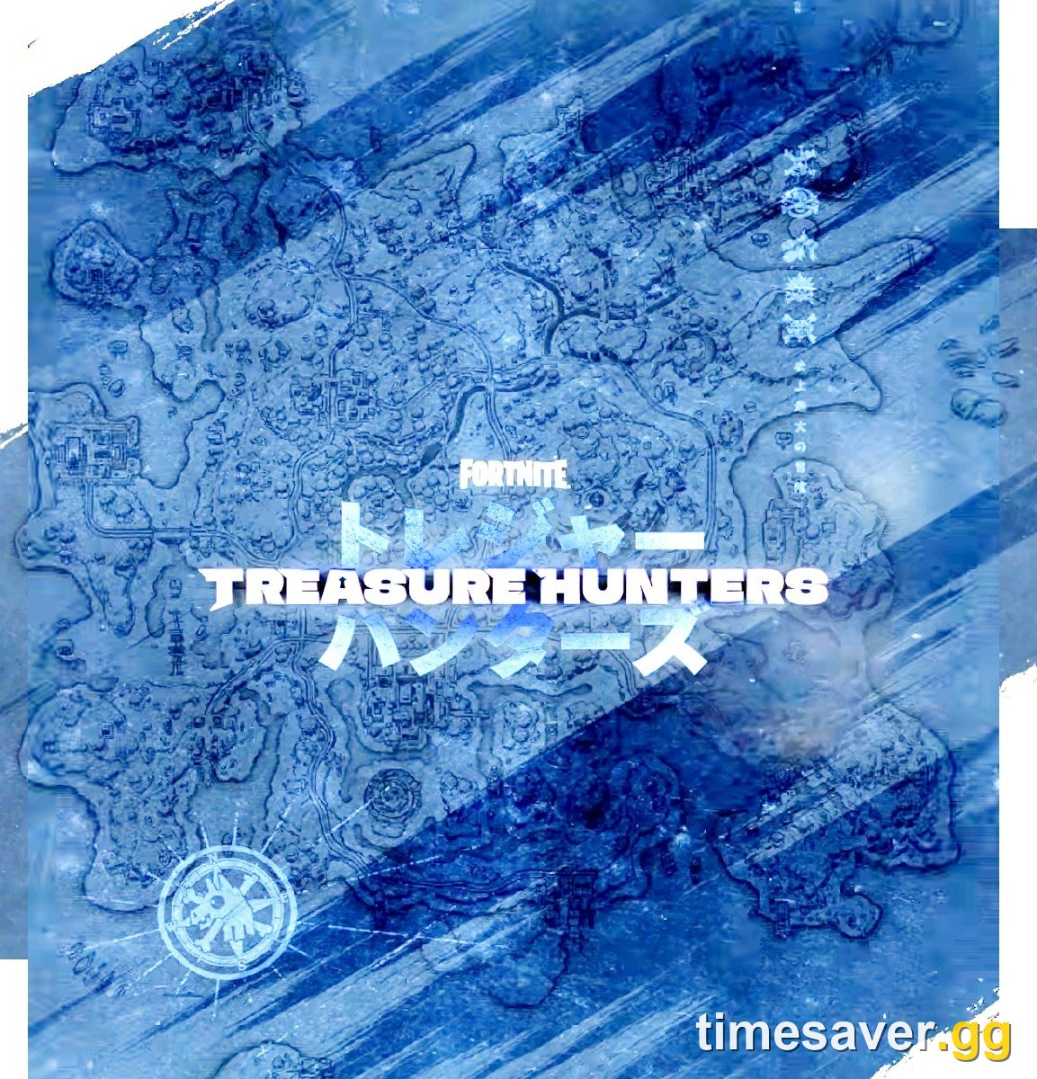 Vertical version of the Fortnite Treasure Hunters teaser showing the outline of the new mini-season map in blue