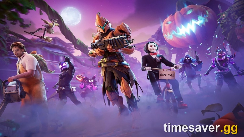 A montage of Fortnite Halloween and collab skins from a Fortnitemares event