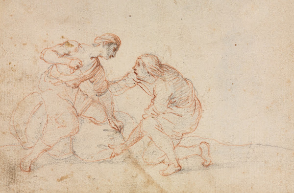 Two Men Tying a Bundle recto 1600s