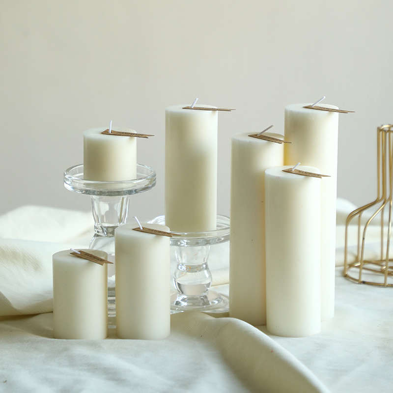 White Scented Candle Cylinder, Smooth Surface