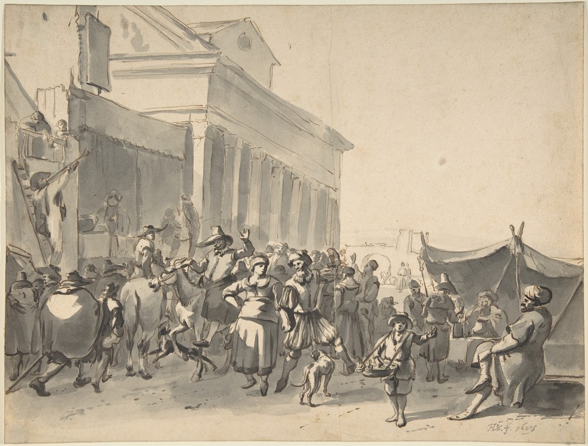 An Italian City with a Crowd Watching Actors in an Outdoor Theater 164290