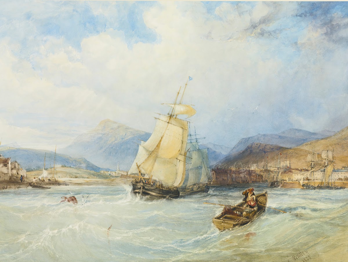 Ships Off A Town In A Mountainous Landscape 1838