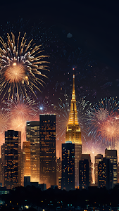 Empire State Building Glows Under Fireworks at Night