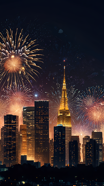 Empire State Building Glows Under Fireworks at Night - Free mobile Wallpaper