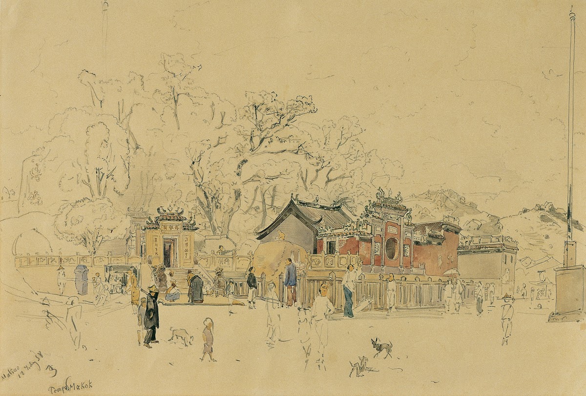 Der Tempelhain Makok auf der Halbinsel Macao 1858