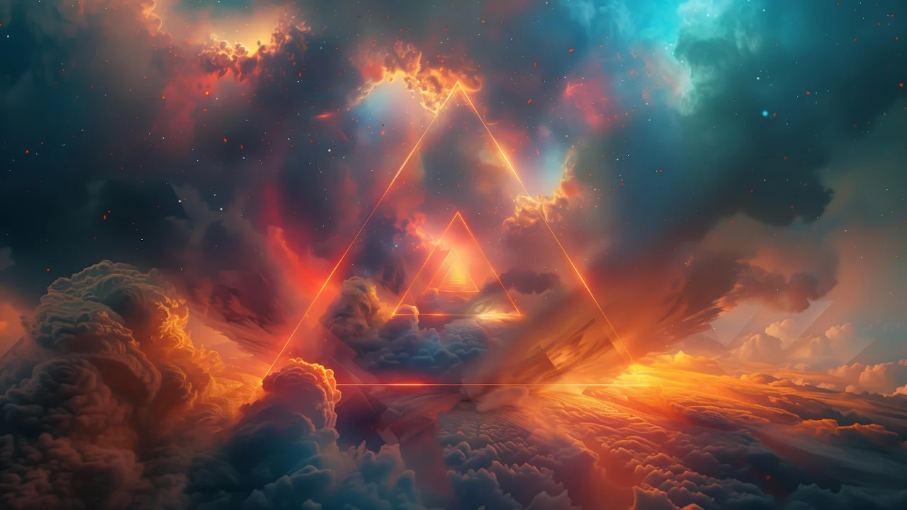 Ai Art, Illustration, Clouds, Triangle, Pyramid 5K Desktop Wallpaper