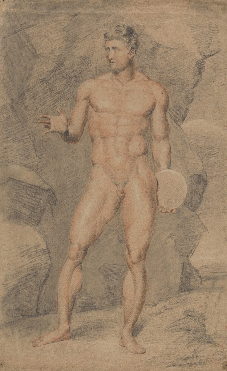 Male figure nude holding discus right arm outstretched seen from front 1798