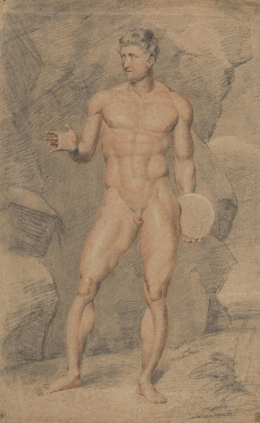 Male figure nude holding discus right arm outstretched seen from front 1798