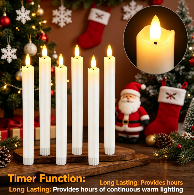 LED Taper Candle Set, 6 Pieces, with Remote Control