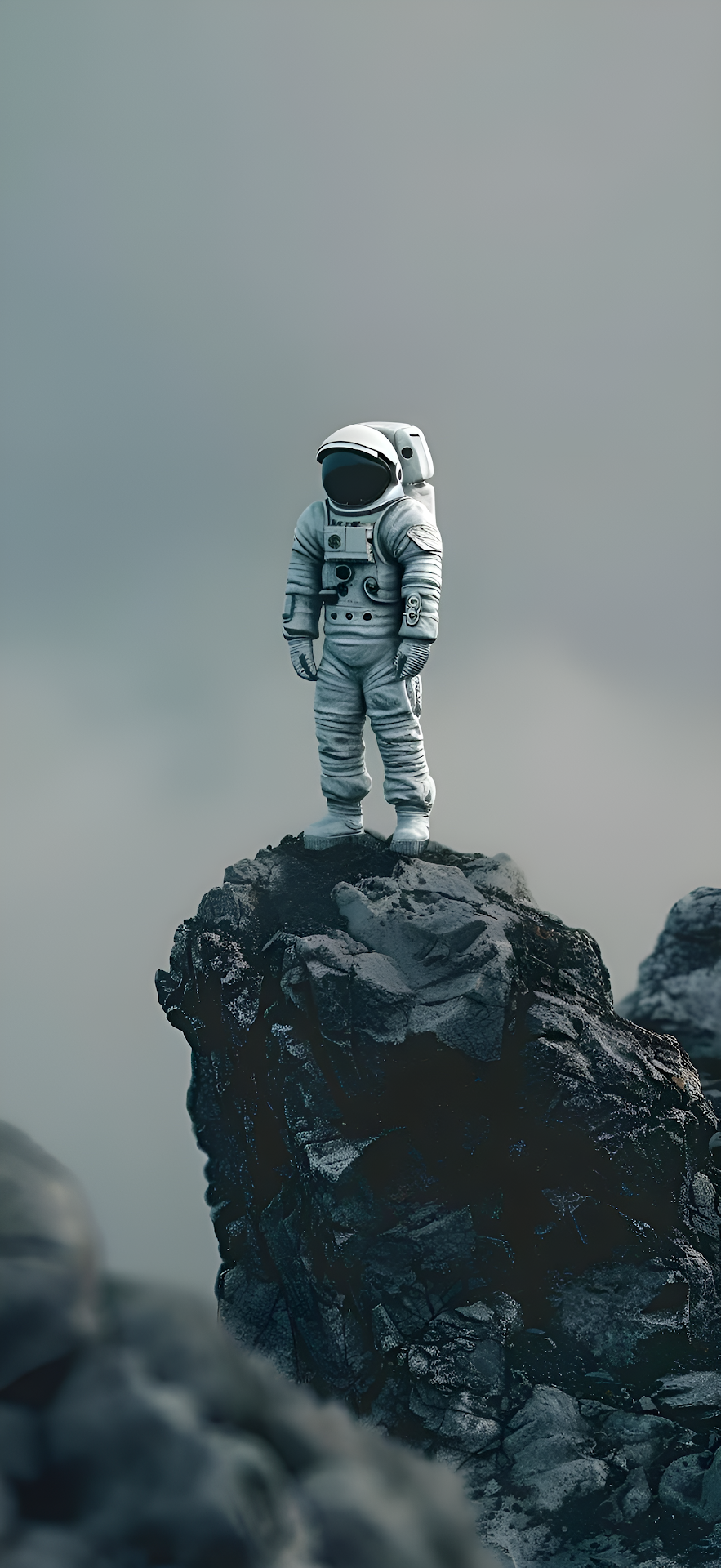 Astronaut Explorer Standing on Alien Planet Rock Summit - Free 4K mobile Wallpaper