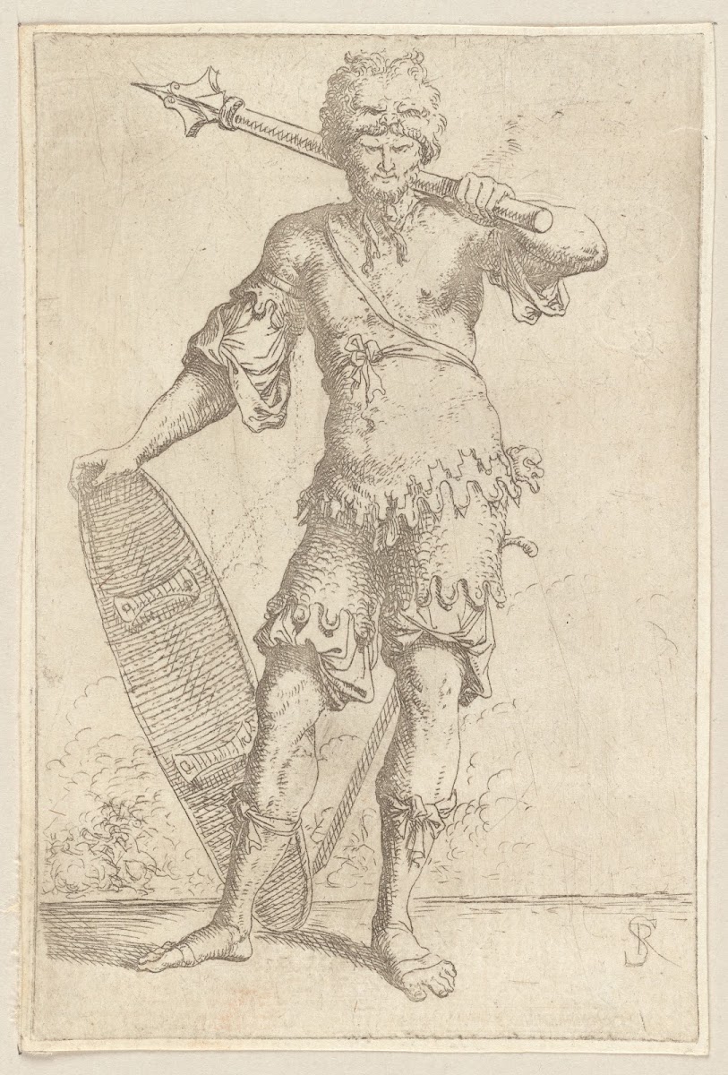 Soldier En Face Shouldering a Pike and Holding a Shield 1656   1657