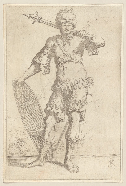 Soldier En Face Shouldering a Pike and Holding a Shield 1656   1657