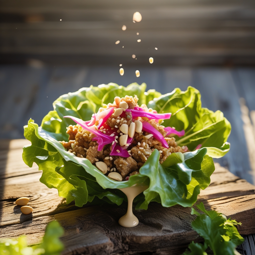 Final Sesame-BBQ Pork Lettuce Cups with Peanut-Lime Crema