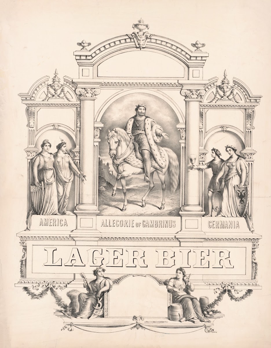 America allegorie of Gambrinus Germania lager bier 1879