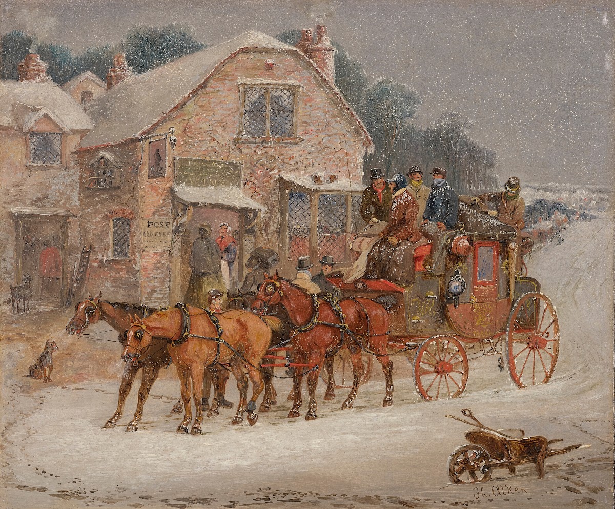 The London Royal Mail coach in the snow