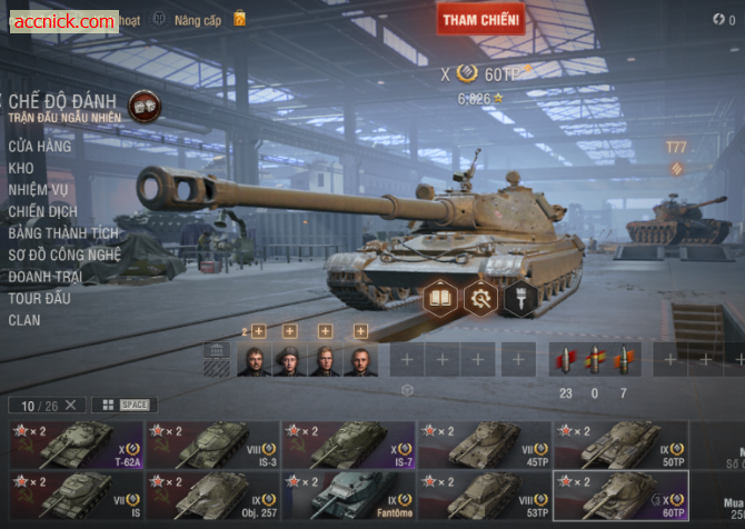 Acc World of Tanks PC có 3 tank X gồm IS-7, T-62A, 60TP ~3.0...