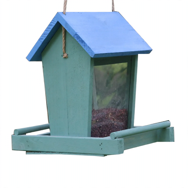 Hanging wooden bird feeder