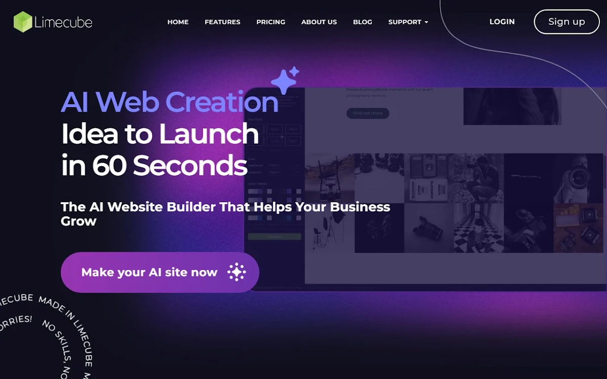 Captura de Limecube AI Website Builder
