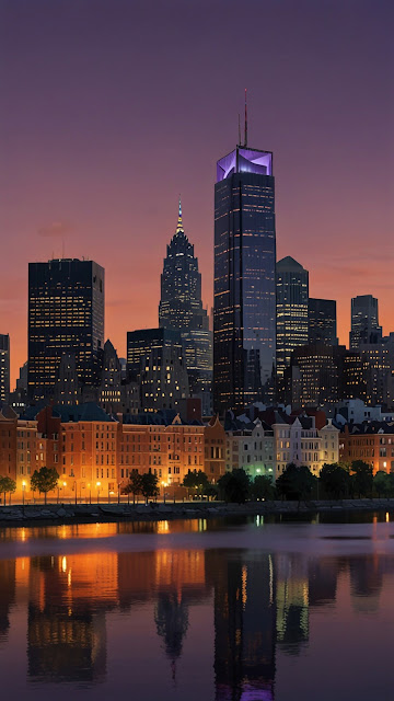 Metropolitan Twilight Skyline Reflections Over Water - Free mobile Wallpaper