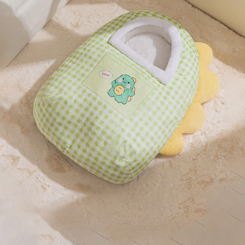 Semi-open pet bed with thermal filling for autumn and winter