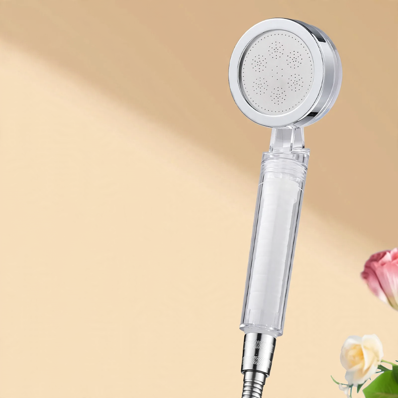 Portable shower head with pressure boosting and filter